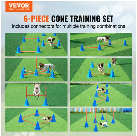 Agility Training Hurdle/Cone Set - 12 Cones, 6 Rods with Storage Bag for Dogs