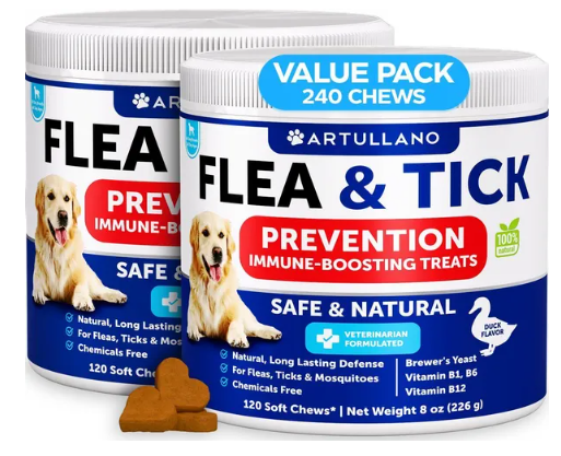 2 Pack Natural Flea and Tick Prevention Chewables for Dogs