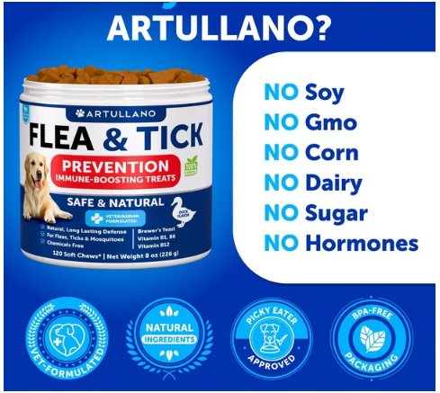 2 Pack Natural Flea and Tick Prevention Chewables for Dogs