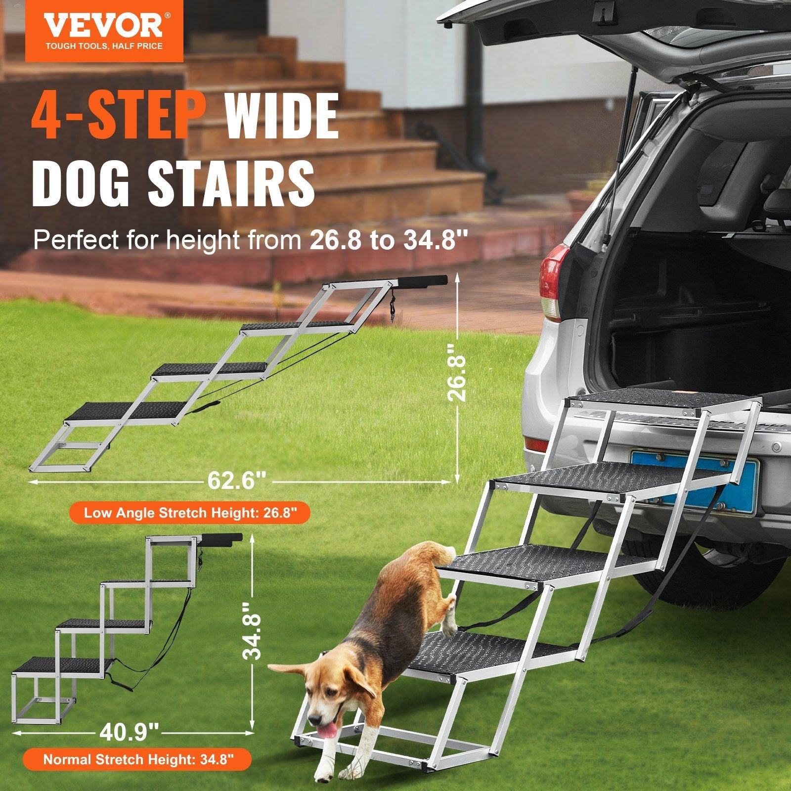 RESTOCKING - Folding 4-step Aluminum Dog Steps for Loads up to 250 lbs
