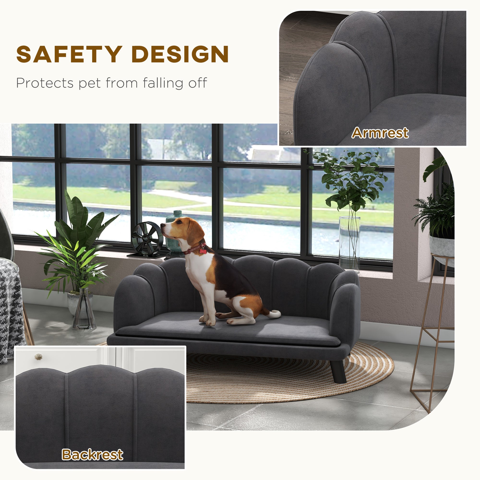 PawHut - Plush Luxury Sofa Bed for Big and Medium Dogs - Charcoal Gray