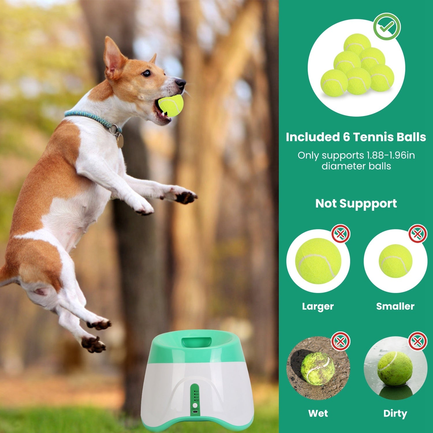 Adjustable Automatic Ball Launcher Included 6 Tennis Balls for Dogs