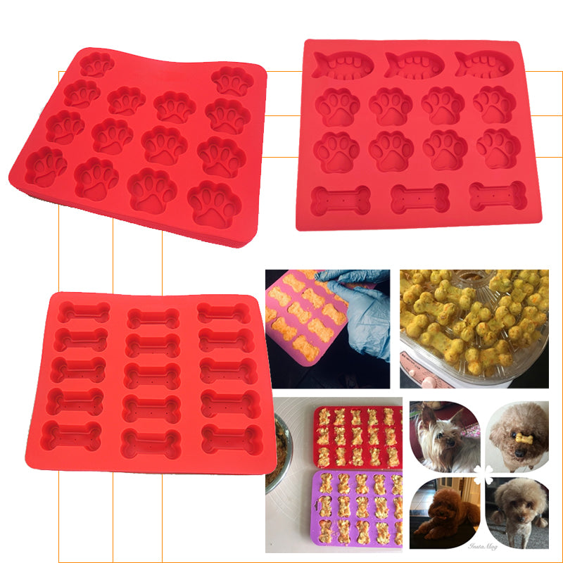 3 Piece Bone and Paw Treat Baking Molds for Dogs and Cats